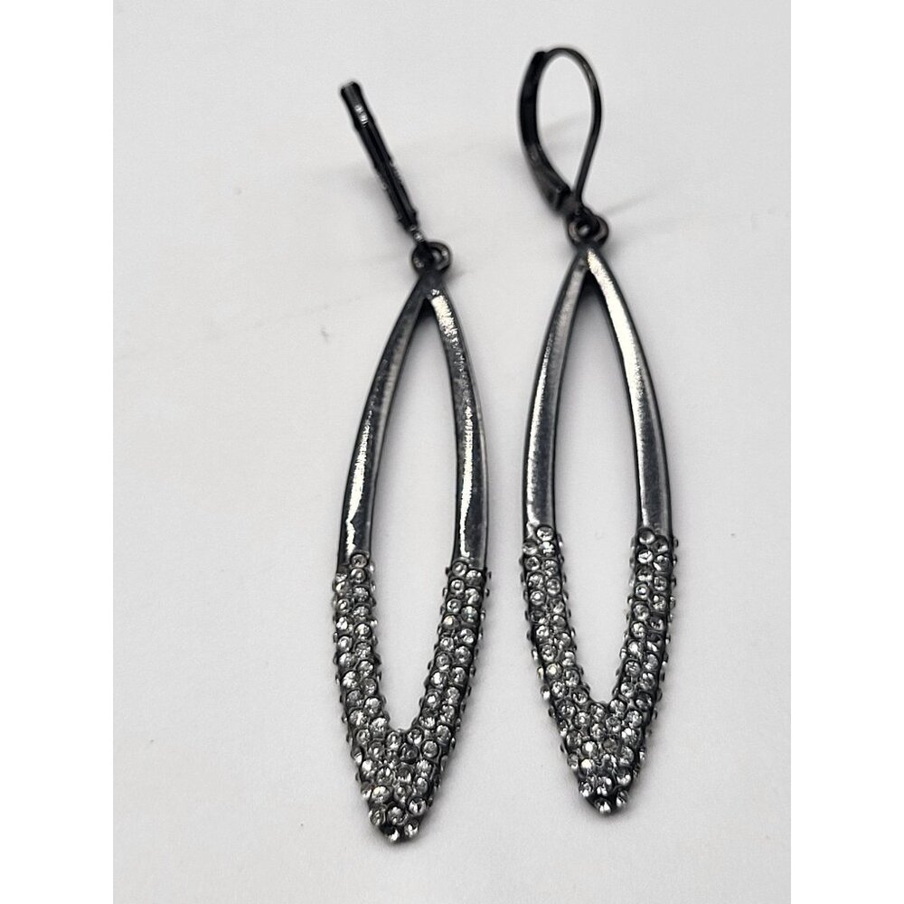 Joan Rivers Long Drop Dangle Marquise Earrings Gunmetal Pave Crystal Dipped - Picture 2 of 7